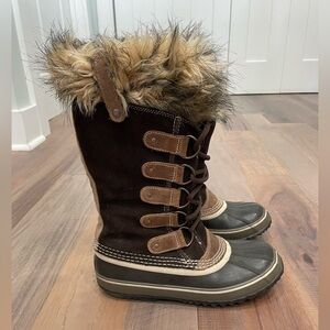 Sorel Joan of Arctic Winter Snow Boots Brown Suede Sz 9 Lace Up Waterproof
